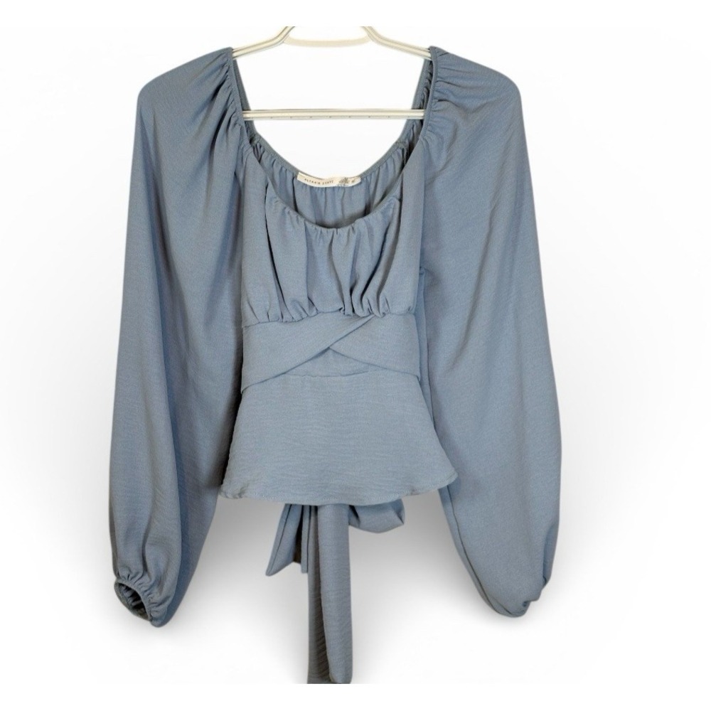 Altar State Dusty Blue Square Neck Long Sleeve Peplum Tie Back Top Size S